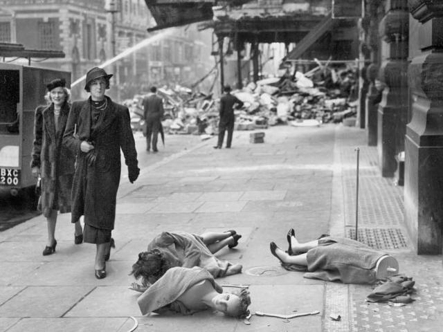  ‘I catch a fearful resemblance to the faces of the young from my generation in the summer of 1939.’ Shop mannequins blown onto the pavement after a bombing raid on London. Photograph: Planet News Archive/SSPL via Getty Images